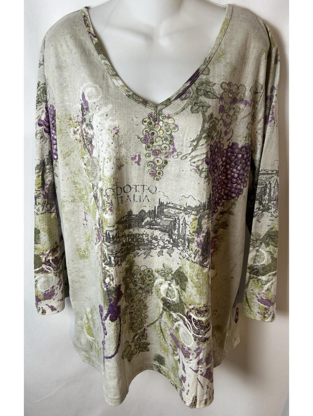 Collections Etc. Vineyard Print Long Sleeve Top  Size XL   NWOT